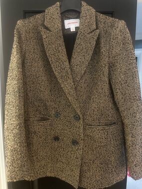 Joe Fresh Women's Herringbone Double-Breasted Blazer - Brown & Black